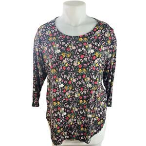Philosophy Women's Black Multicolor Floral Long Sleeve T Shirt Tee Top Size XL